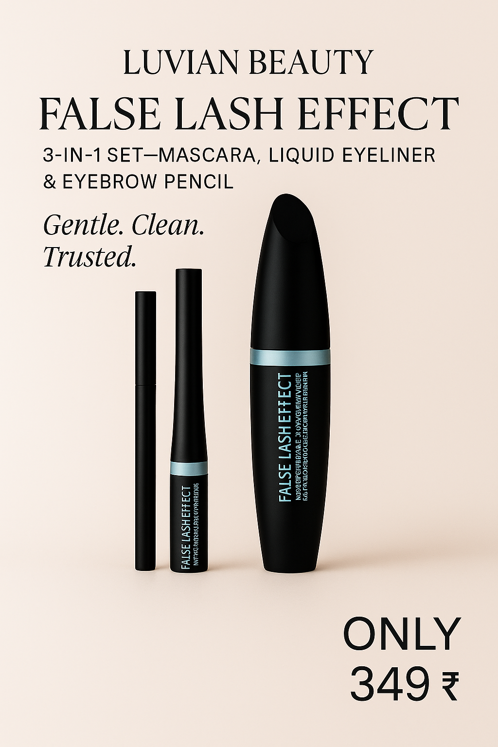 Luvian Beauty False Lash Effect 3-in-1 Set – Mascara, Liquid Eyeliner & Eyebrow Pencil