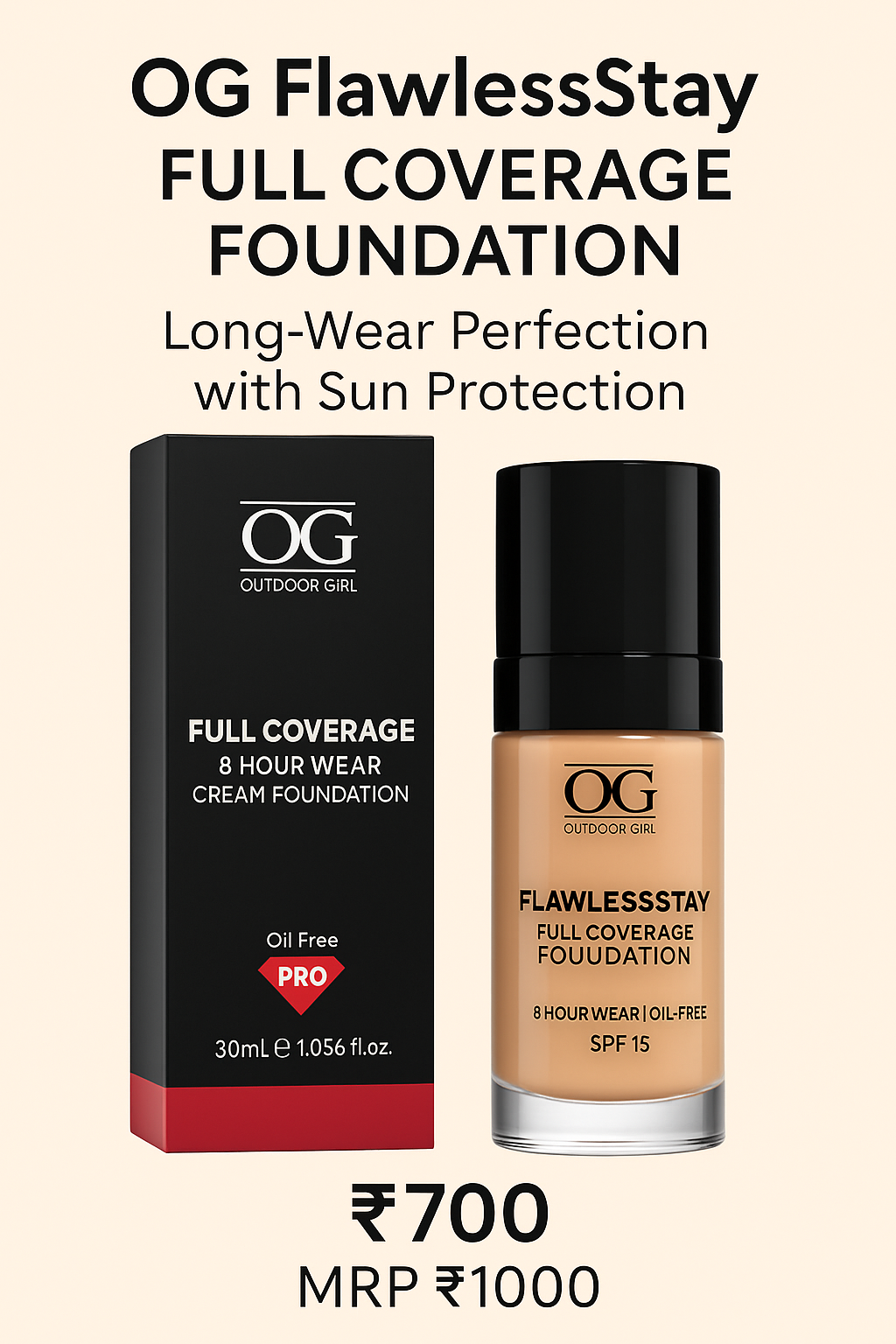 OG FlawlessStay Full Coverage Foundation – 8 Hour Wear | Oil-Free with SPF 15